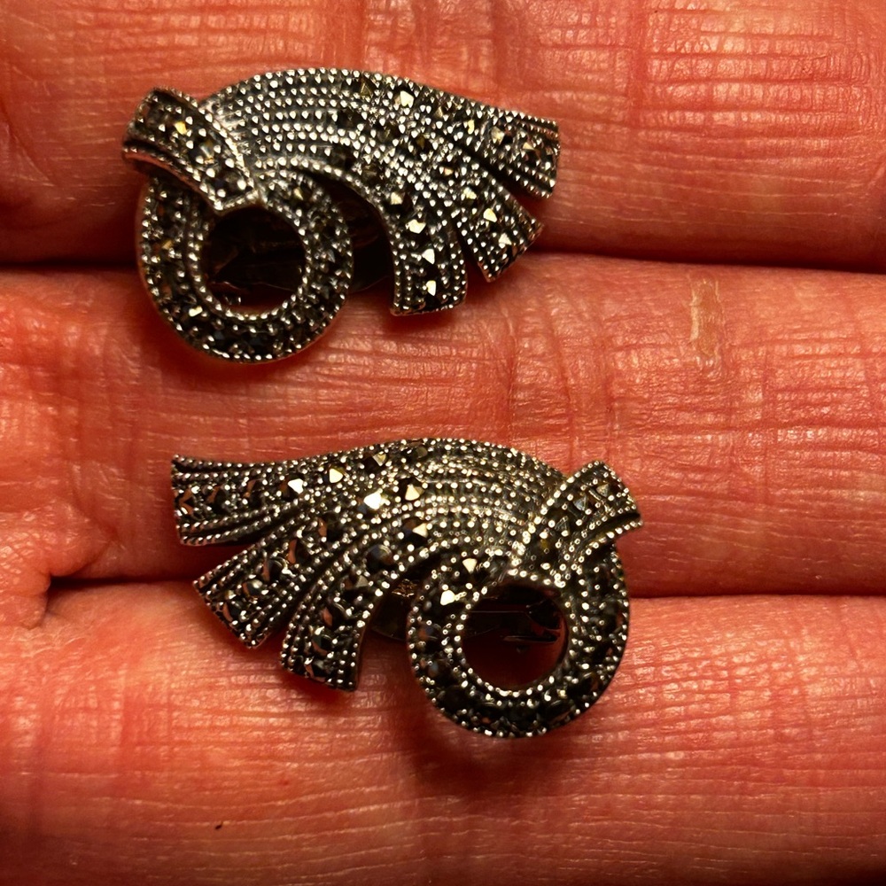 Vintage Sterling Marcasite Pierced Earrings
